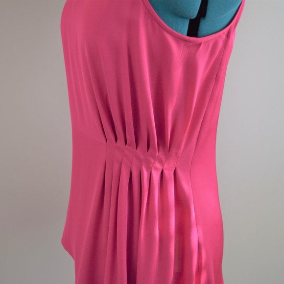 Silk Trina Turk Hot Pink Asymmetrical Flowy Pleated Tank Top - Picture 5 of 9